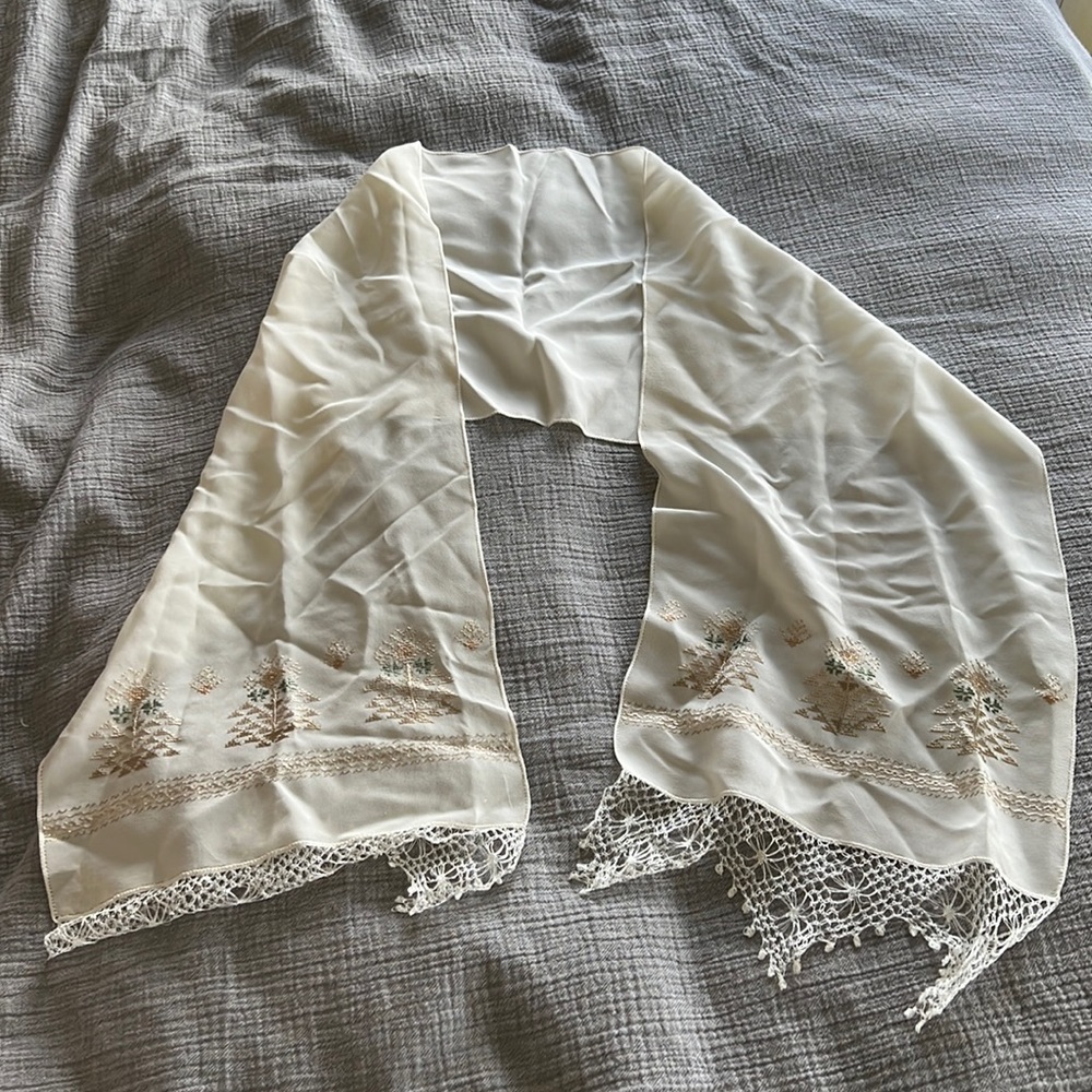 Ivory embroidered silk scarf